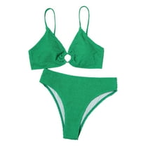 WREESH Womens High Cut Bikini Sets Split Solid Two-Piece Bikini Swimsuit Beach Bathing Suit Green