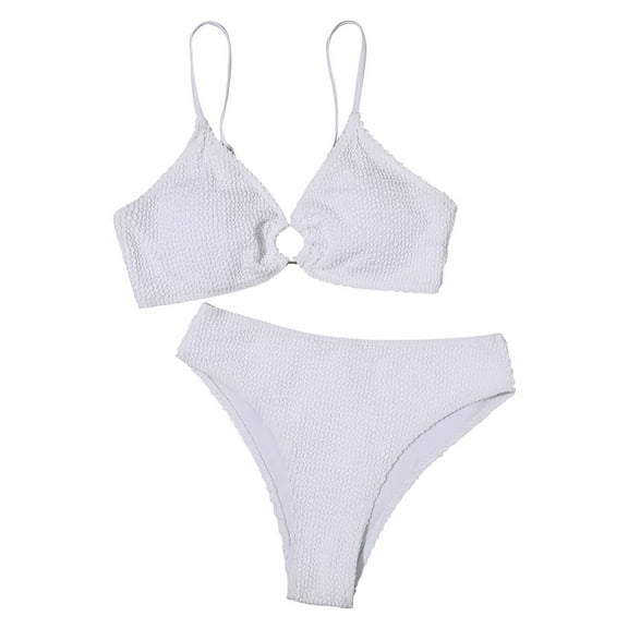 WREESH Womens High Cut Bikini Sets Split Solid Two-Piece Bikini Swimsuit Beach Bathing Suit White