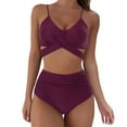 thumbnail image 1 of WREESH Womens High Waisted Bikini Criss Cross Bathing Suit Two Piece Vintage Swimsuit Wrap Cutout Bikini Sets Swimwear Push Up High Waist Bikini with Bottom Purple, 1 of 6