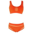 thumbnail image 1 of WREESH Womens High Waisted Bikini Swimsuit Fishnet Solid Color Swimsuit Slimming Hollow Mesh Split Three Piece Bikini Swimsuit Set Beach Bathing Suit Orange, 1 of 5