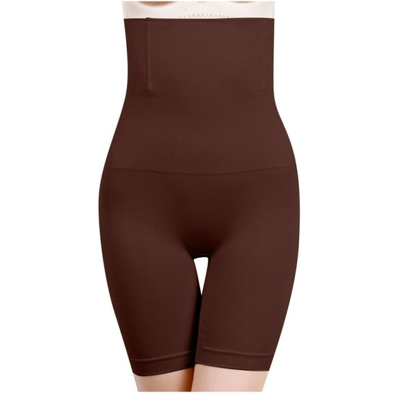 WREESH Womens High Waisted Body Shaper Shorts Shapewear Solid Panties Tummy Control Underwear Butt Lifter Thigh Slimming Bottoms Coffee