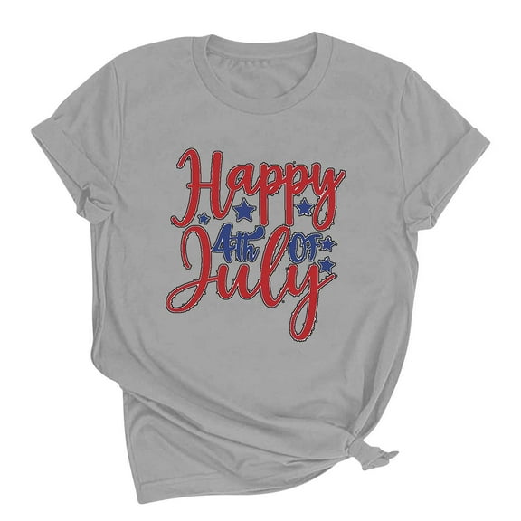 WREESH Womens Independence Day T-Shirt 4th of July Graphic Short Sleeve Summer Letter Tee Casual Comfortable Top