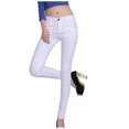 thumbnail image 1 of WREESH Womens Jeans Candy Pencil Pants Colorful Feet Denim Pants White, 1 of 5