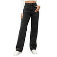 thumbnail image 1 of Women's High Waisted Wide Leg Jeans Stretchy Loose Fit Denim Pants Casual Street Ripped Straight Pants with Pockets, 1 of 7