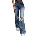 thumbnail image 1 of WREESH Womens Jeans Spring and Wide Leg Pants Ripped Shrink Blue, 1 of 9