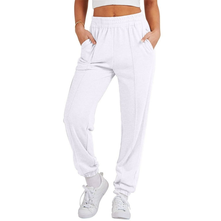 WREESH Womens Jogger Sweatpants Sports Pants Trousers Jogging Sweatpants Jogger Pants White
