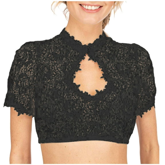 WREESH Womens Lace Blouse Bavarian Oktoberfest Costumes Traditional Dirndl Blouse Shirt Cropped White Shirt Versatile Bra Tops Black A