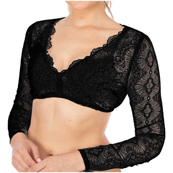 WREESH Womens Lace Blouse Bavarian Oktoberfest Costumes Traditional Dirndl Blouse Shirt Cropped White Shirt Versatile Bra Tops Black D