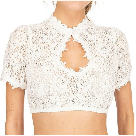 WREESH Womens Lace Blouse Bavarian Oktoberfest Costumes Traditional Dirndl Blouse Shirt Cropped White Shirt Versatile Bra Tops White A