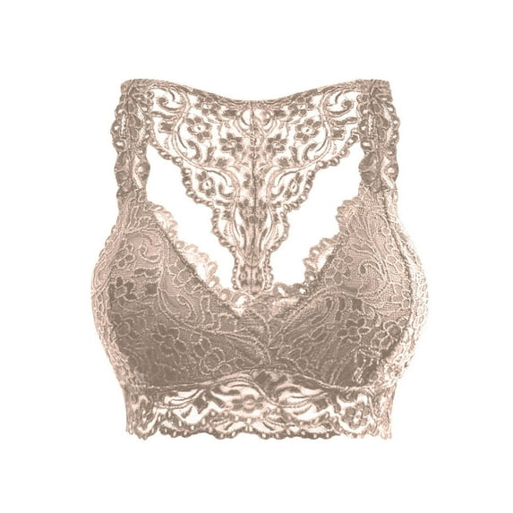 WREESH Womens Lace Corset Tops Plus Size Vest Crop Wire Free Bra Lace Lingerie V-Neck Underwear Beige