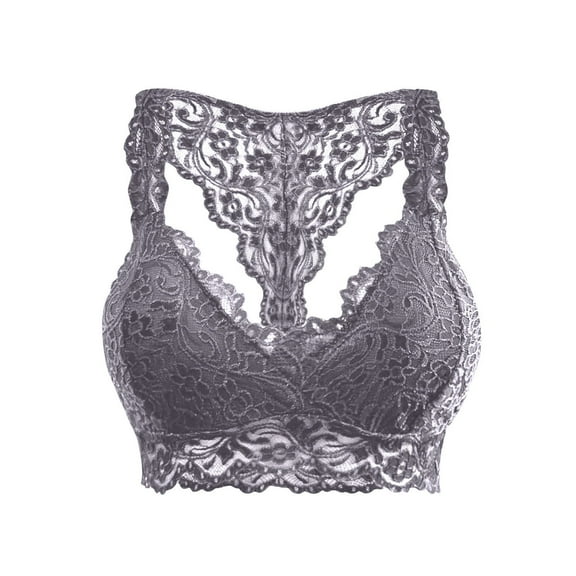 WREESH Womens Lace Corset Tops Plus Size Vest Crop Wire Free Bra Lace Lingerie V-Neck Underwear Gray