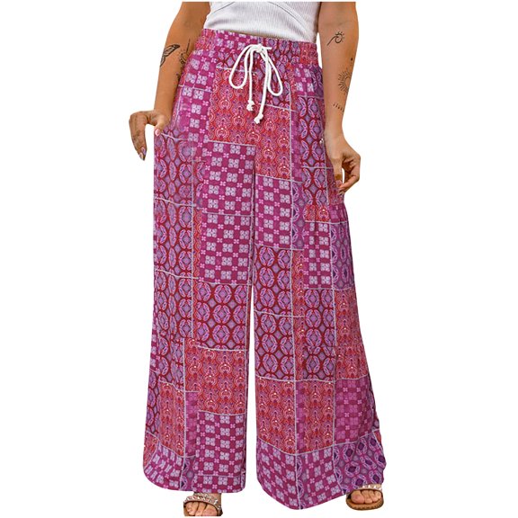 WREESH Womens Long Palazzo Pants Casual Loose Gradient Tie-Dye Printed Yoga Sport Long Pnats Wide Leg Pants Purple