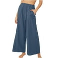 thumbnail image 1 of WREESH Womens Long Palazzo Pants Solid Color High-Waist Loose Wide Leg Pants Blue, 1 of 5