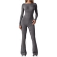 thumbnail image 1 of WREESH Womens Long Sleeve Jumpsuits Spring and Fall Tight Waistband One Pieces Jumpsuit Yoga Workout Clothes Gray, 1 of 9