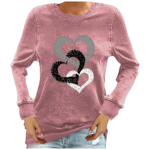 WREESH Womens Long Sleeve Shirt Loose Graphic T-Shirts Crew Neck Pullover Tunic Tops for Casual Valentine's Day Watermelon Red