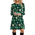 thumbnail image 1 of WREESH Womens Long Sleeves Dresses St. Patrick's Day Dress Shamrocks Printed T-Shirt Dress Casual Loose Round-Neck Tuinc Tops Black, 1 of 3