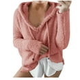 thumbnail image 1 of WREESH Womens Loose Crewneck Sweatshirt Fall and Winter New Mohair Sweater Pullover Hooded Drawstring Fleece Sweater Hot Pink, 1 of 4