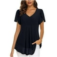 thumbnail image 1 of WREESH Womens Loose Fit Chiffon Tunic Tops Fashion Solid Color Casual V-Neck Short Sleeve T-Shirt Tops Black, 1 of 6