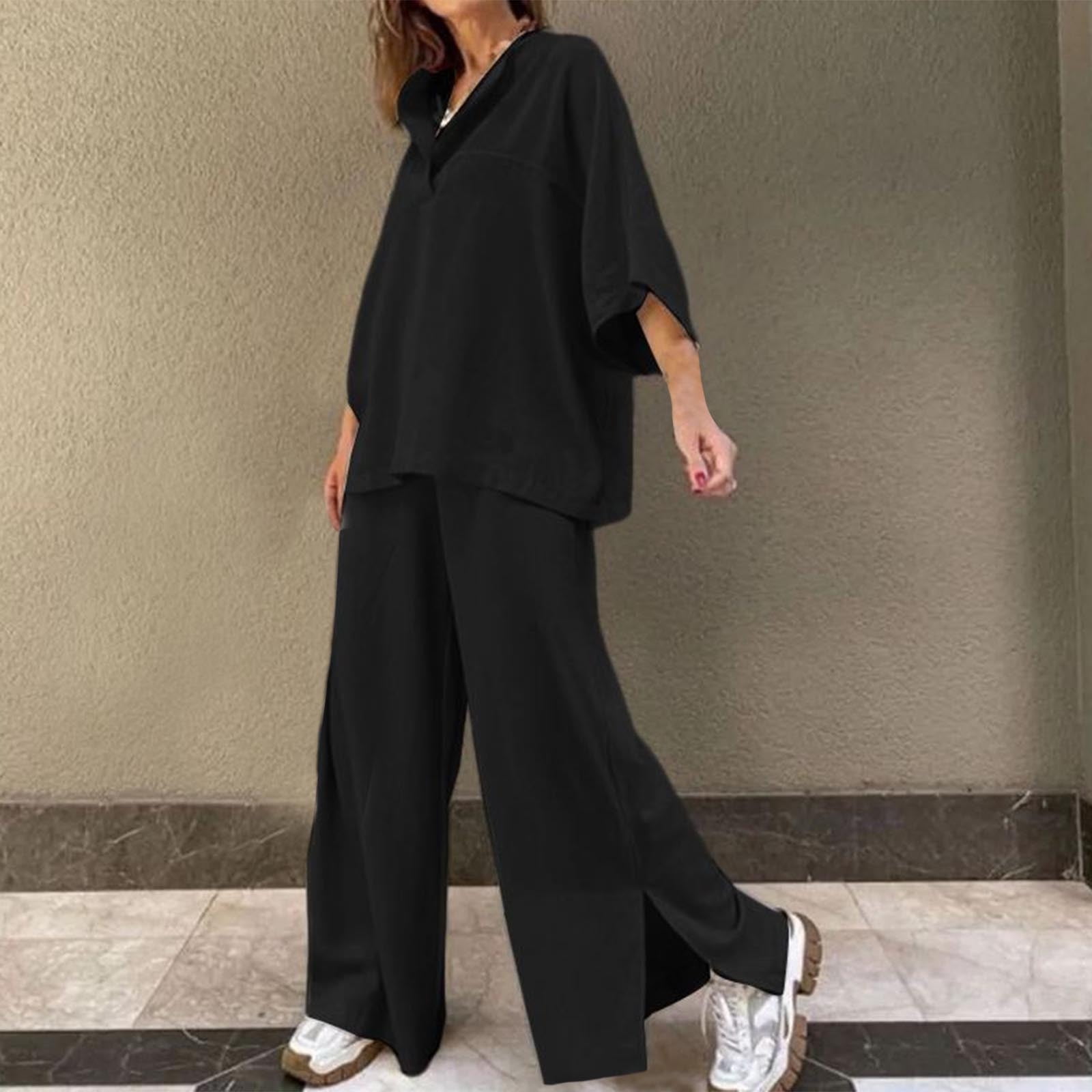 2 Pieces Outfit Deep V-Neck Sleeveless Tie Front Cinched Waist Top and Elastic Waist Wide Leg Pants Set Casual Ruffle Hem Set main image 1