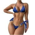 thumbnail image 1 of WREESH Womens Metal Ring Bikini Set Halter Bathing Suit Two-Piece Bikini Chain Bikini Beach Bathing Suit Blue, 1 of 5