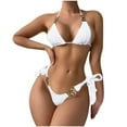 thumbnail image 1 of WREESH Womens Metal Ring Bikini Set Halter Bathing Suit Two-Piece Bikini Chain Bikini Beach Bathing Suit White, 1 of 5