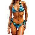 thumbnail image 1 of WREESH Womens Metal Ring Bikini Set Halter Bikini Split Two-Piece Beach with Chest Pad Swimsuit Bathing Suit Blue, 1 of 4