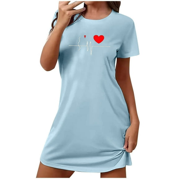 WREESH Womens Nightgown Basic Plus Size Short Sleepshirts for Comfortable Sleepwear and Loungewear Blue