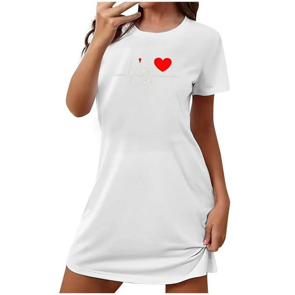 WREESH Womens Nightgown Basic Plus Size Short Sleepshirts for Comfortable Sleepwear and Loungewear White