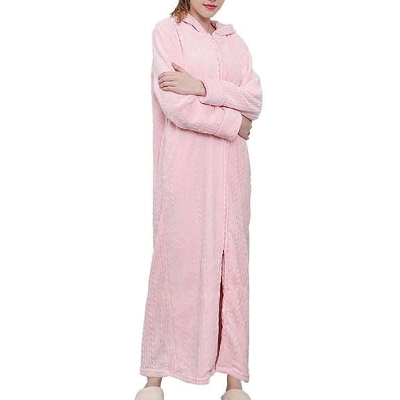 WREESH Womens Nightgowns Onesie Pajamas Plus Size Nightgowns Flannel Nightgown, Home Color Long Dress, Extended Hooded Nightgown, Hooded Dress Pink