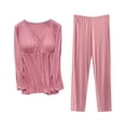 thumbnail image 1 of WREESH Womens Nursing Pajama Set Breastfeeding Sleepwear Solid Round Neck Long Sleeve Blouse Pants Two Piece Set Watermelon Red, 1 of 5
