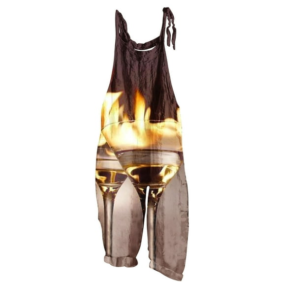 WREESH Womens Oktoberfest Fashion Jumpsuit Sleeveless Backless Strap Pants Funny Beer Printed Trousers Summer Beach Party Pants Brown