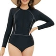 thumbnail image 1 of WREESH Womens One Piece Swimsuit Long Sleeve Rash Guard Swimsuits Solid Color Fashionable and Zippered Swimsuit Bathing Suits Black, 1 of 7