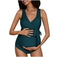 thumbnail image 1 of WREESH Womens One Piece Swimsuit Maternity Bathing Suits Fashion Comfortable V-Neck Sleeveless Fold Solid Color Swimwear Green, 1 of 4