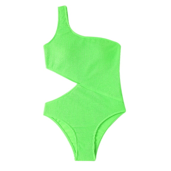 WREESH Womens One Piece Swimsuit One Shoulder Swim Suits Fashion Siamese Solid Swimwear Bikini Halter Neck Swimsuit Sleeveless Bathing Suits Green