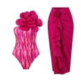thumbnail image 1 of WREESH Womens One Piece Swimsuit Print Swim Suits Beach Cover Ups Swimwear Bikini Lace Up Swimsuit Long Skirt Chiffon 2 Pcs Set Sleeveless Bathing Suits Hot Pink, 1 of 1