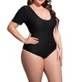 thumbnail image 1 of WREESH Womens One Piece Swimsuit Short Sleeve Swim Suits Loose Plus Size High Solid Bikini Set Swimsuit Sets Bathing Suits Black, 1 of 5