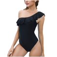 thumbnail image 1 of WREESH Womens One Piece Swimsuit One Shoulder Solid Color Swim Suits New Fashion Splicing Swimsuit Casual Bikini Swimsuit Sleeveless Bathing Suits Black, 1 of 9