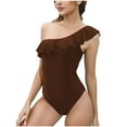 thumbnail image 1 of WREESH Womens One Piece Swimsuit One Shoulder Solid Color Swim Suits New Fashion Splicing Swimsuit Casual Bikini Swimsuit Sleeveless Bathing Suits Coffee, 1 of 7