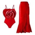 thumbnail image 1 of WREESH Womens One Piece Swimsuit Solid Color Swim Suits Beach Cover Ups Swimwear Bikini Lace Up Swimsuit Long Skirt Chiffon 2 Pcs Set Sleeveless Bathing Suits Red, 1 of 9