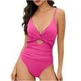 thumbnail image 1 of WREESH Womens One Piece Swimsuit Solid Color Swim Suits Fashionable and Hollowed Out Belly Covering Deep V-Neck Strap Swimsuit Sleeveless Bathing Suits Hot Pink, 1 of 8
