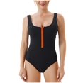 thumbnail image 1 of WREESH Womens One Piece Swimsuit Solid Color Swim Suits New Fashion Splicing Swimsuit Casual Bikini Swimsuit Sleeveless Bathing Suits Black, 1 of 7