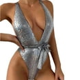 thumbnail image 1 of WREESH Womens One Piece Swimsuit Solid Color Swim Suits New Fashion Splicing Swimsuit Casual Bikini Swimsuit Sleeveless Bathing Suits Silver, 1 of 3