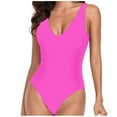thumbnail image 1 of WREESH Womens One Piece Swimsuit Solid Color Swim Suits Set Swimsuit V-Neck Backless Filled Bra Swimwear Beachwear Binkini Sleeveless Bathing Suits Hot Pink, 1 of 7