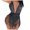thumbnail image 1 of WREESH Womens One Piece Swimsuit Summer New European and American Deep V Neck Swimwear Trendy Tassel Swimwear Beach Bathing Suit Black, 1 of 4