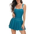 thumbnail image 1 of WREESH Womens One Piece Swimsuit Swim Dress Solid Color Swimwear Two-Piece Slim Swimsuit Bikini Straped Swimsuits Beach Bathing Suit Blue, 1 of 8