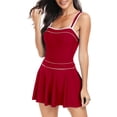 thumbnail image 1 of WREESH Womens One Piece Swimsuit Swim Dress Solid Color Swimwear Two-Piece Slim Swimsuit Bikini Straped Swimsuits Beach Bathing Suit Red, 1 of 5