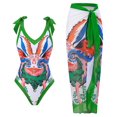 thumbnail image 1 of WREESH Womens One Piece Swimsuits Beach Cover Ups Fashion Retro Print Tight Fitting Bikini Swimsuit Chiffon Overskirt Suit Sleeveless Bathing Suits Green, 1 of 8
