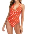 thumbnail image 1 of WREESH Womens One Piece Swimsuits Fashion Casual Polka Dot Print Waist Slim Wave Point Printing Bikinis Sets Sleeveless Bathing Suits Orange, 1 of 8