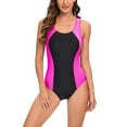 thumbnail image 1 of WREESH Womens One Piece Swimsuits Fashion Color Block Print Sleeveless Seaside Bikini Swimsuit Bathing Suits Hot Pink, 1 of 7