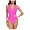thumbnail image 1 of WREESH Womens One Piece Swimsuits Fashion Printed Comfortable Loose Swimsuit Top Blouse Casual V-Neck Attractive Sleeveless Bathing Suits Hot Pink, 1 of 6